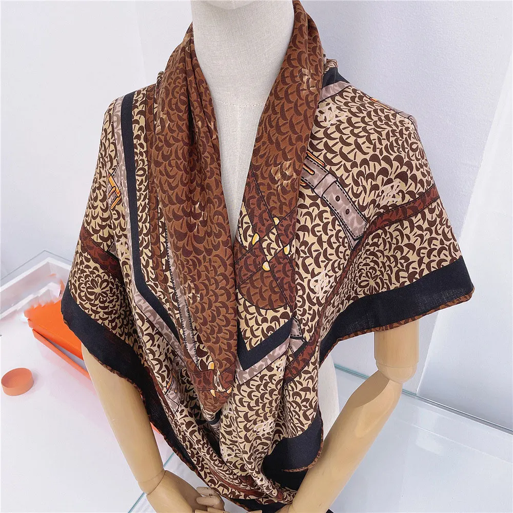 Bohemian Belt chain Print Large Square Cashmere Scarf Wraps Pattern Women Winter Luxury Pashmina Shawl Cape 130*130cm Bandana