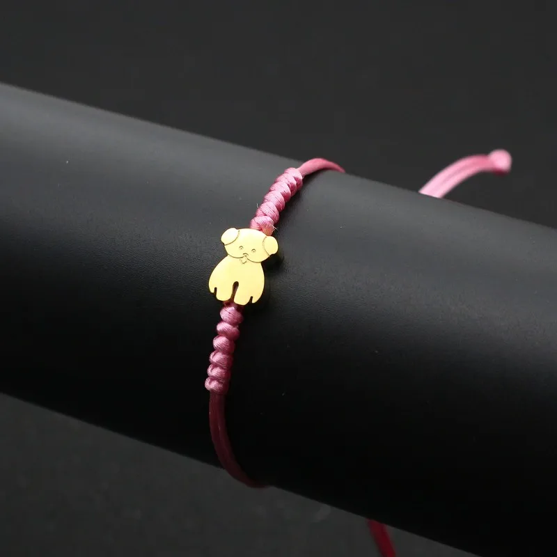 Cute Bear Brand Stainless Steel Bear Bracelet Men Women Fashion Thread String Braid Adjustable Lucky Friendship Bracelet Jewelry
