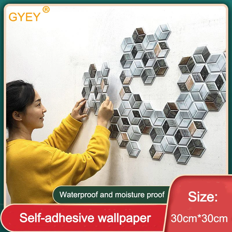 3D Sticker Self-adhesive Wallpaper Polygon Wall Sticker Creative TV Background Wall Paper Wallpaper Decorative Waterproof 30*30