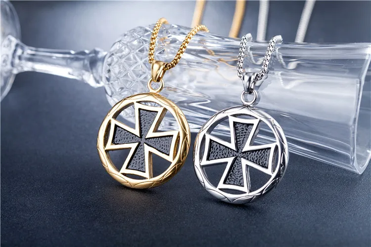 Gold silver color Stainless Steel Vintage Knights Templar Iron Cross Pendant Necklace for Men Biker Maltese Cross Jewelry