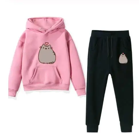 New Pusheen Cat Kawaii Harajuku Funny Cartoon Hoodies kids Cute Cats Graphic Sweatshirt Korean Style Hoody