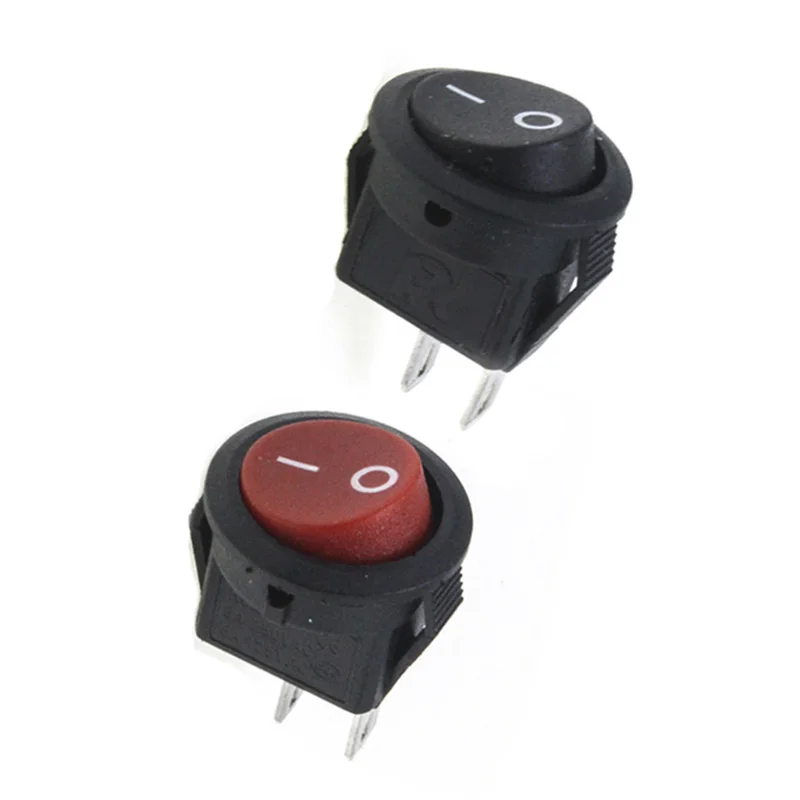 5/10 pieces in batch 16 mm small circle 2Pin 250V 3A black red rocker switch snap type SPST ON OFF rocker position copper