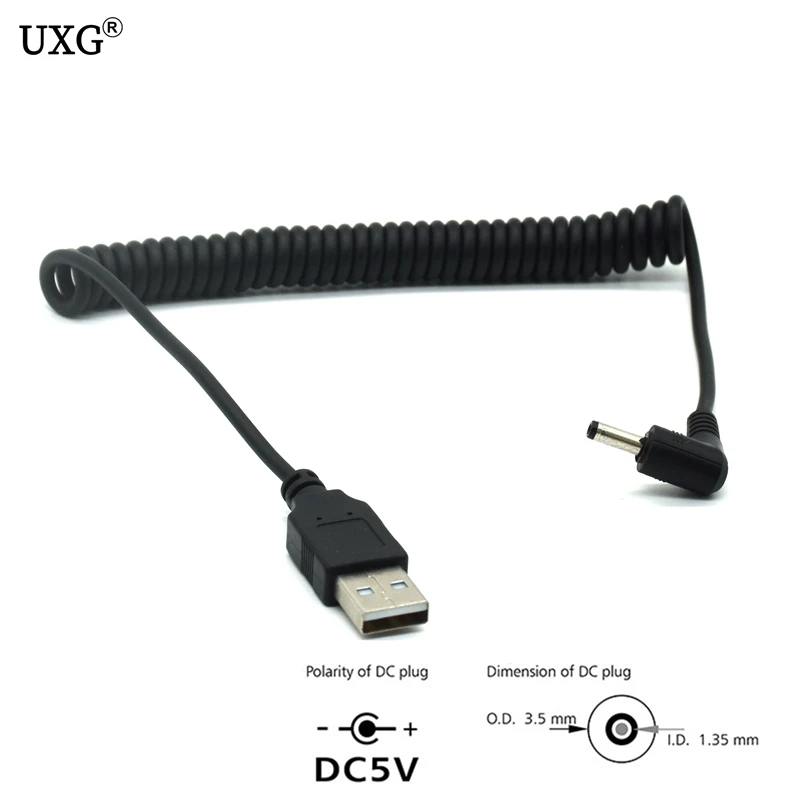 90 kąt usb do komputera męskie do 5V DC 3.5mm x 1.35mm beczka złącze teleskopowa wiosna moc adapter kablowy 1m