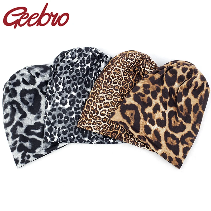 Geebro Winter hats For Womens Men Leopard Soft Cotton Polyester Slouch Beanies hats  Unisex Hip hop hats And Caps Accessories