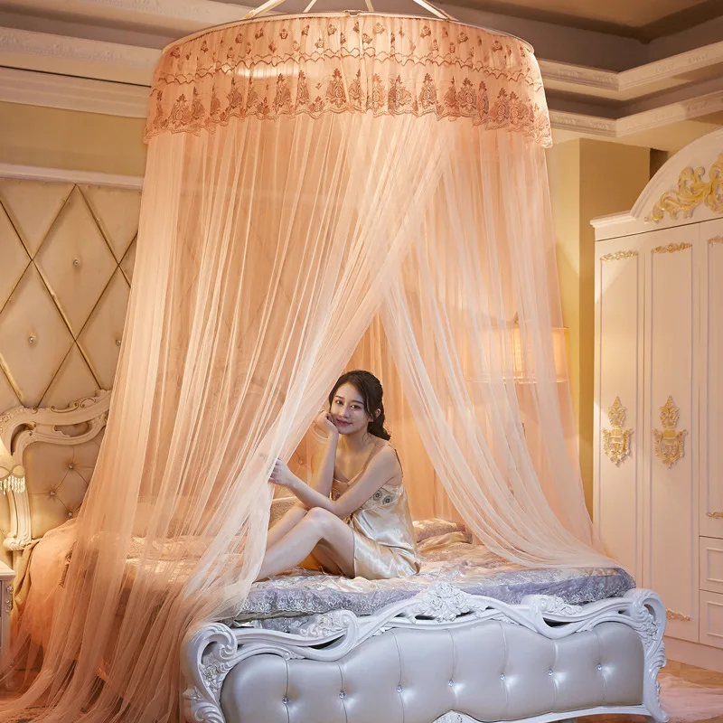 Ali textiles Product Hanging Mosquito Net Dome Ceiling European Palace Landing Free Installation of  Princess Canopy Bed Curtain