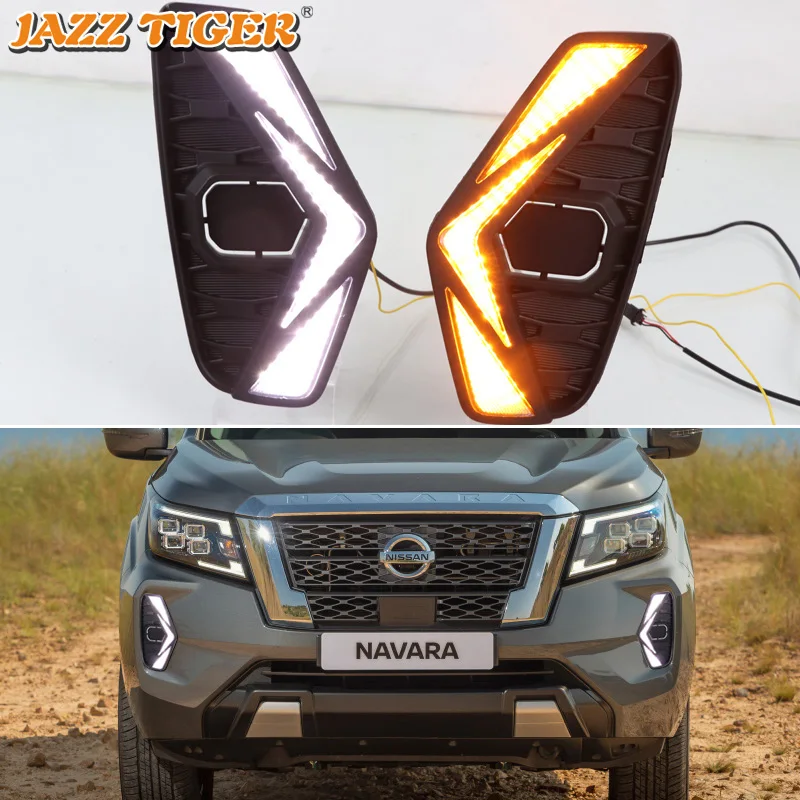 

12V Daytime Running Lights For Nissan Navara 2020 2021 2022 LED DRL Dynamic Turn Signal Indicator Car Fog Lamp Auto Daylights