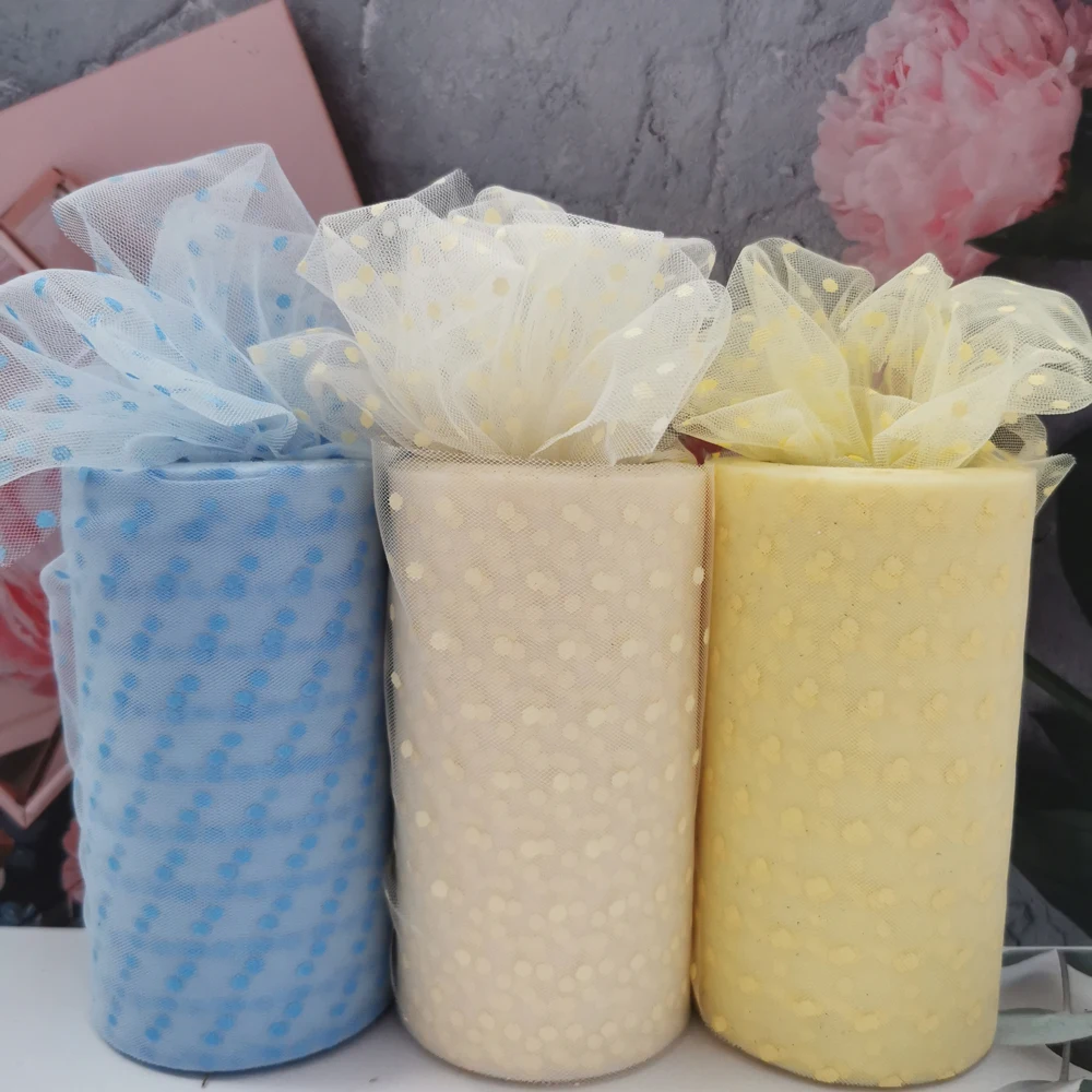 10cm 25Yards Polka Dot Tulle Roll Spool Fabric Ribbon DIY Hair Accessories Tutu Skirt Gift Craft Party Wedding Decoration