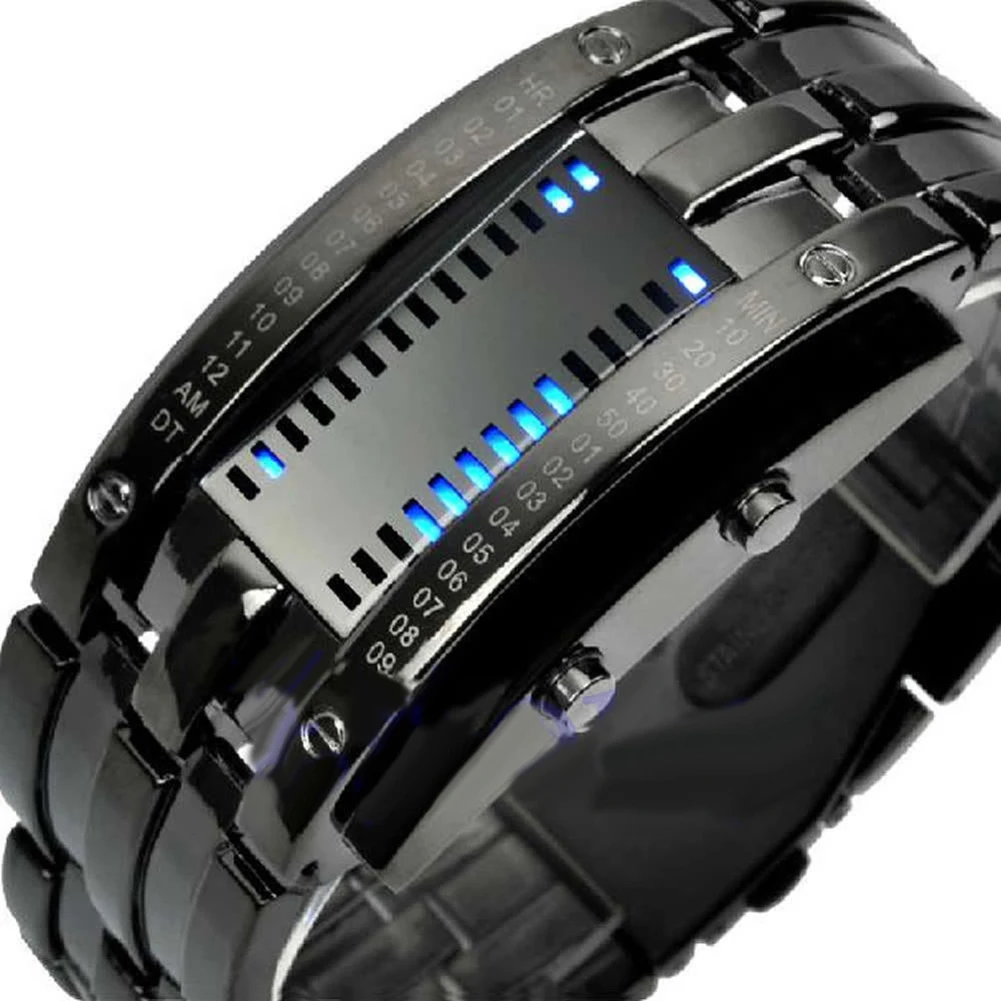 Elektronische Uhr Edelstahl Armband Uhr Männer Frauen Eisen Samurai Metall LED Gesichtslosen Digitale Armbanduhren