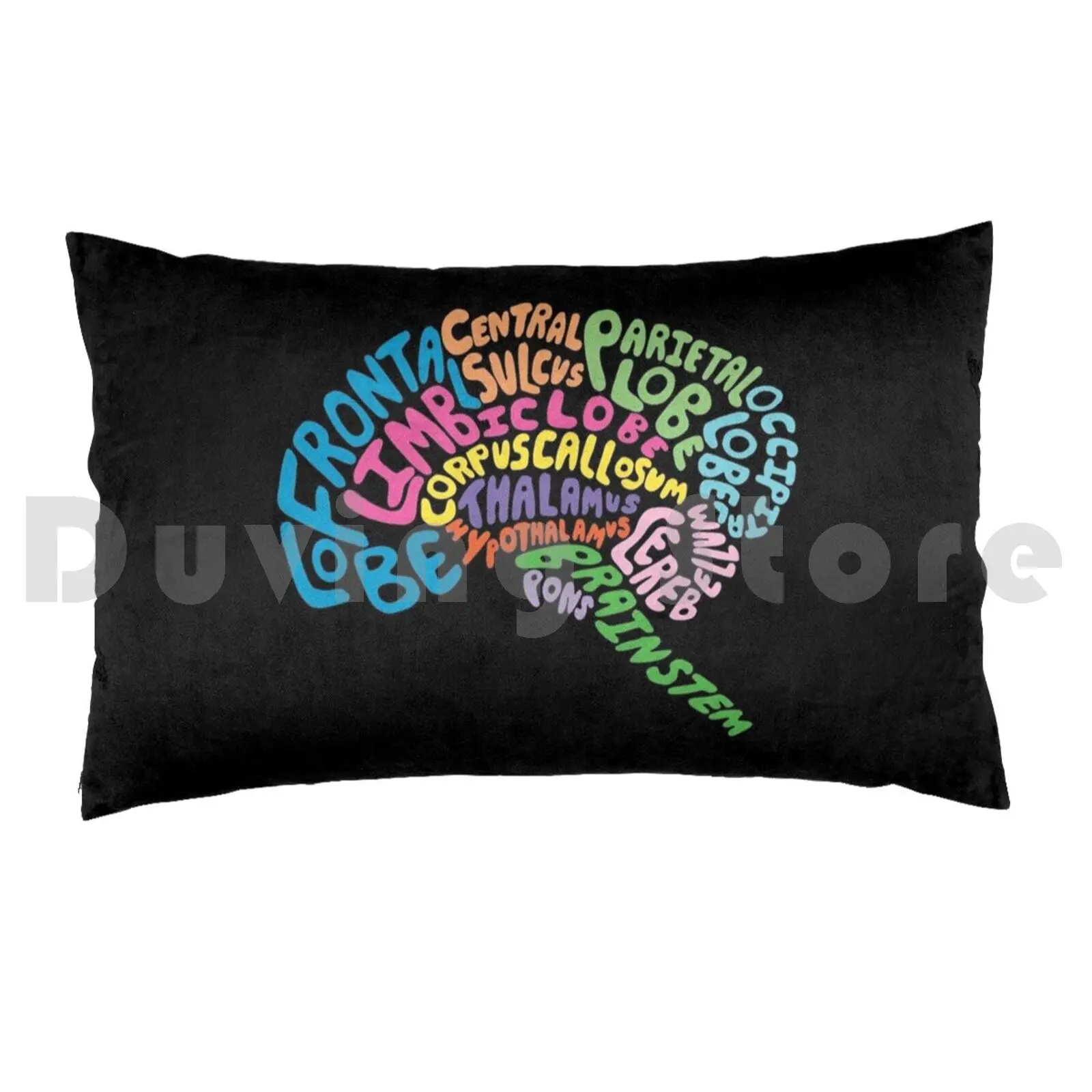 Human Brain Anatomy Using Typography Pillow Case 20*30 Inch For Scientists For Psychologists For