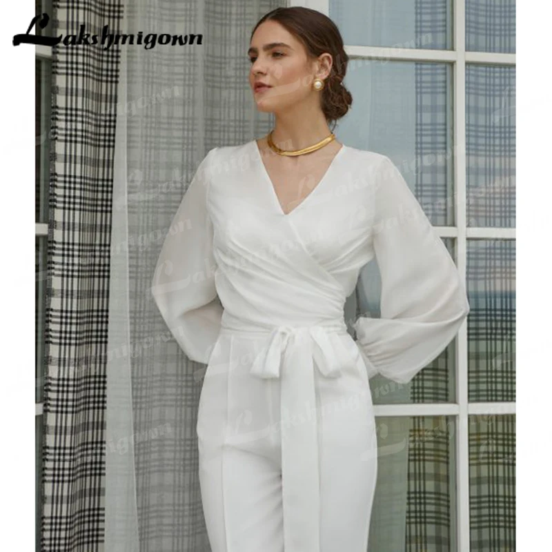 Elegant Jumpsuit Wedding Dresses Pants Suit Long Sleeves Backless Bridal Gown Simple Vintage Formal Robe Party 2022 New Arrival