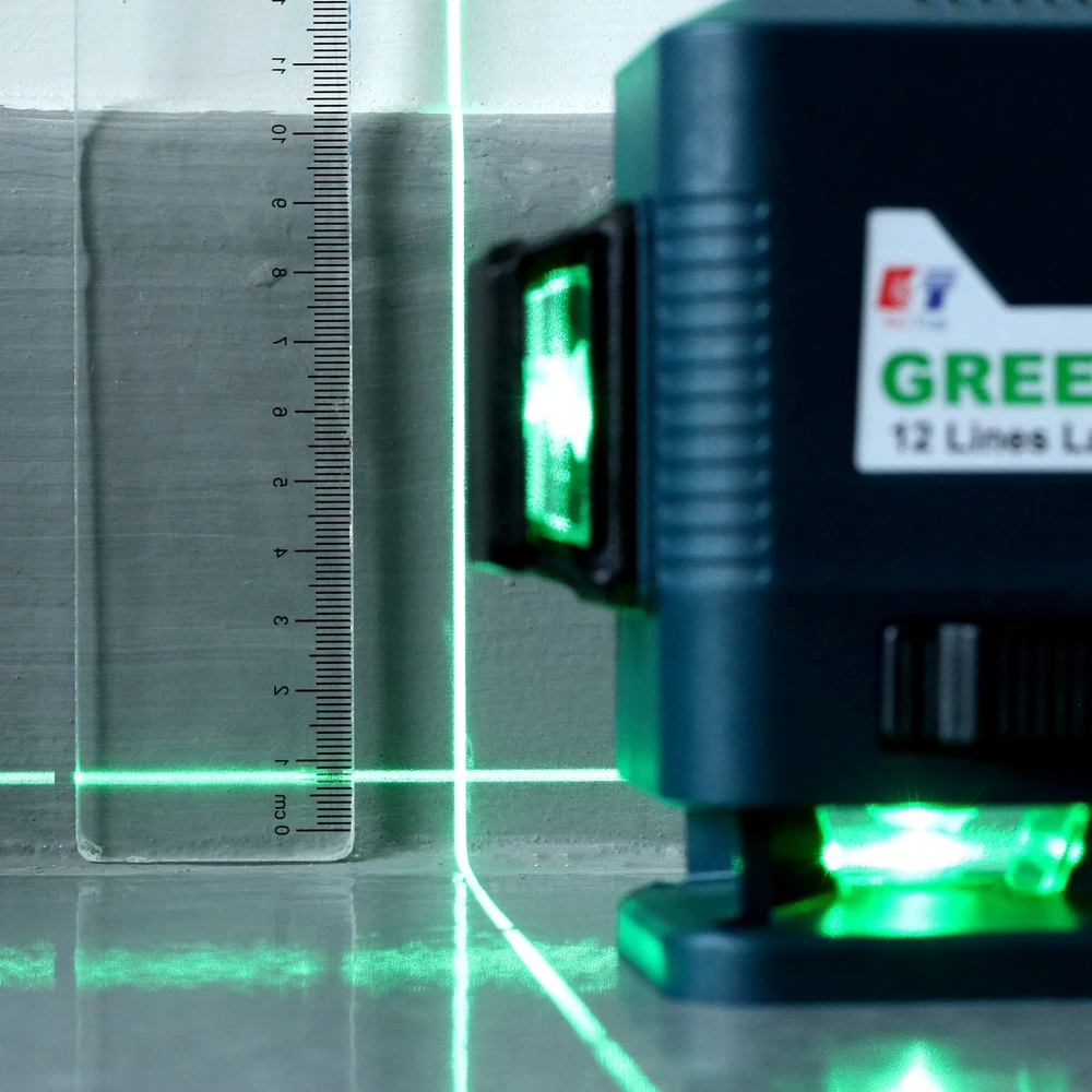 KaiTian 3D 12 Lines Level Laser Nivel Green Line Self-Leveling Horizontal&Vertical Cross Super Powerful 360 Laser Level Receiver