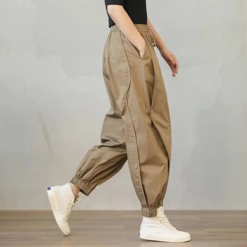 2021 Summer New Loose 9-point Harem Pants With Drawstring Elastic Waist And Tie Foot Lantern Casual Pants For Women