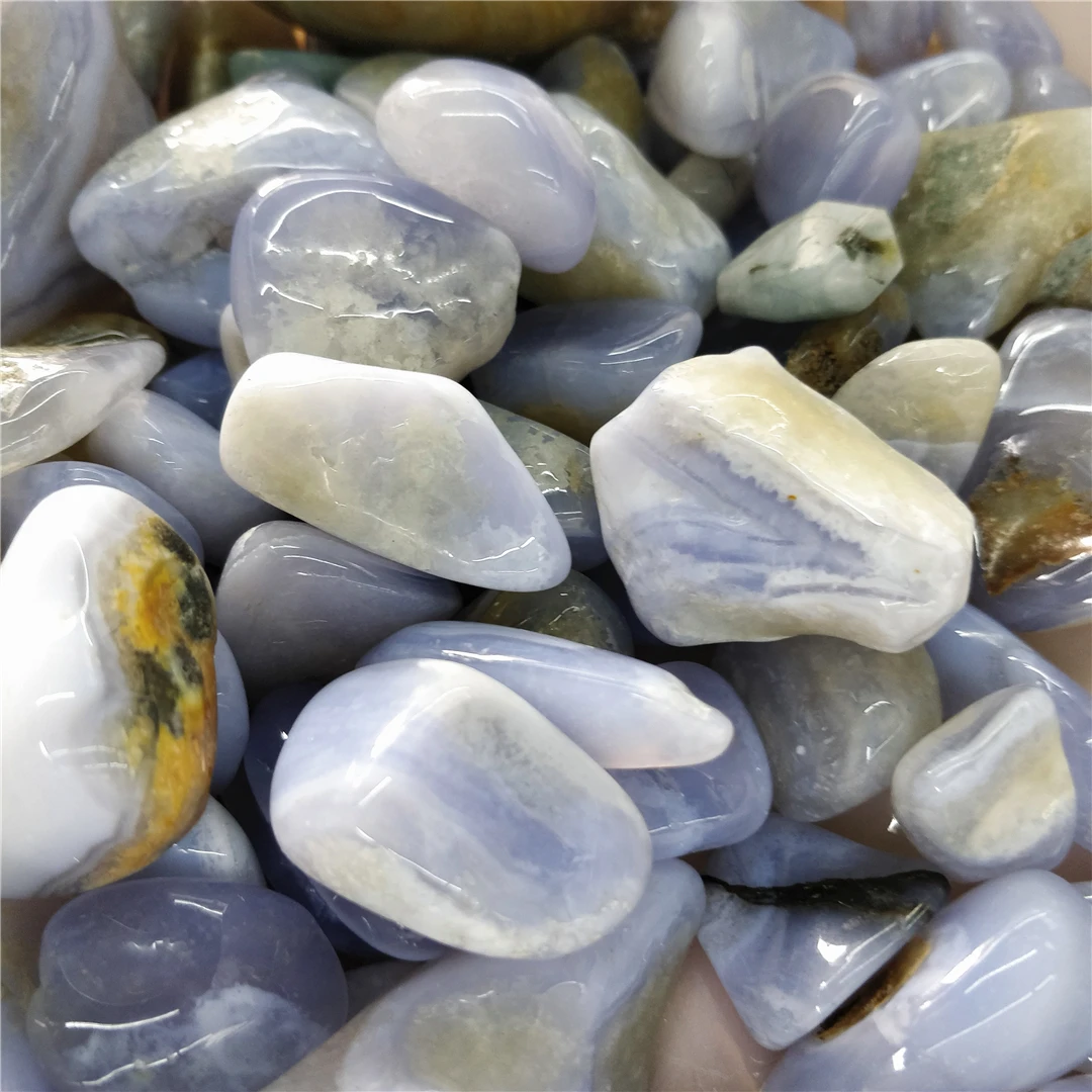 Cheap Natural Popular Agate Crystal Tumble Stone Blue Lace Agate Gravels Moss Agate Worry Stone Polychromatic Decorations