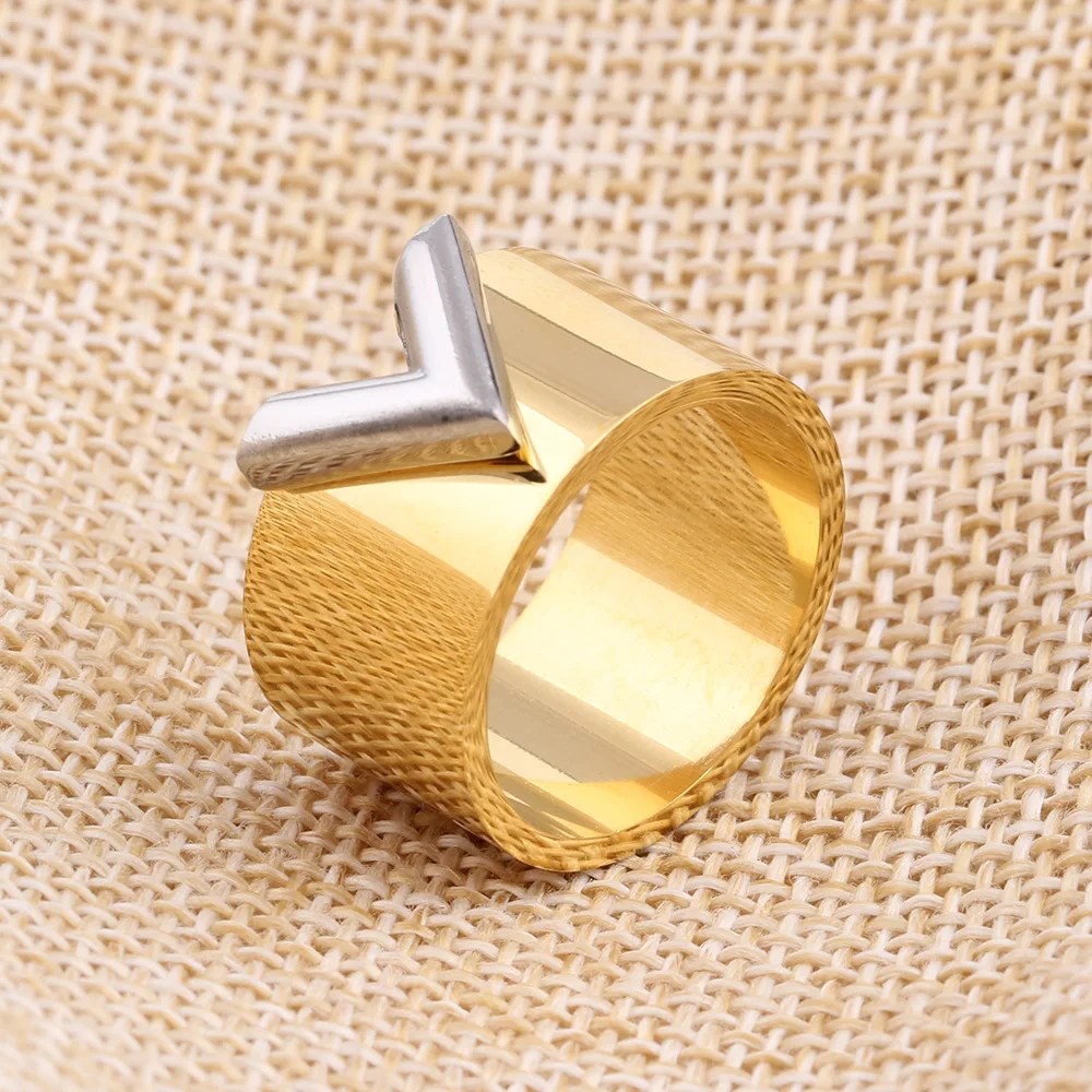 Fashion Famous Brand Women Ring Jewelry Double Color Gold Anillos Mujer Femmel Titanium Steel High Polished Luxury 1214