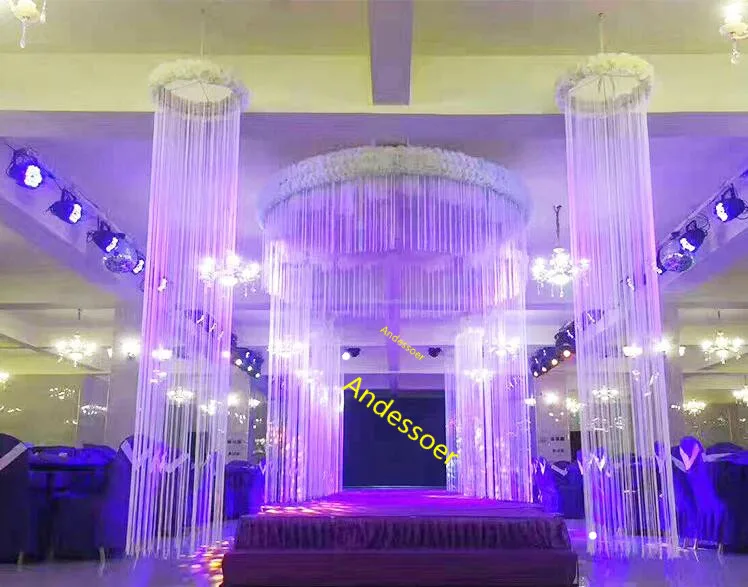 New wedding props iron ring background frame line curtain ceiling wedding decoration silk flower stage decoration