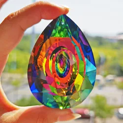 H&D 76mm AB-Color Crystal Prism Suncatcher Window Hanging Decoration Pendant Chandelier Parts Home Wedding Figurine DIY Decor