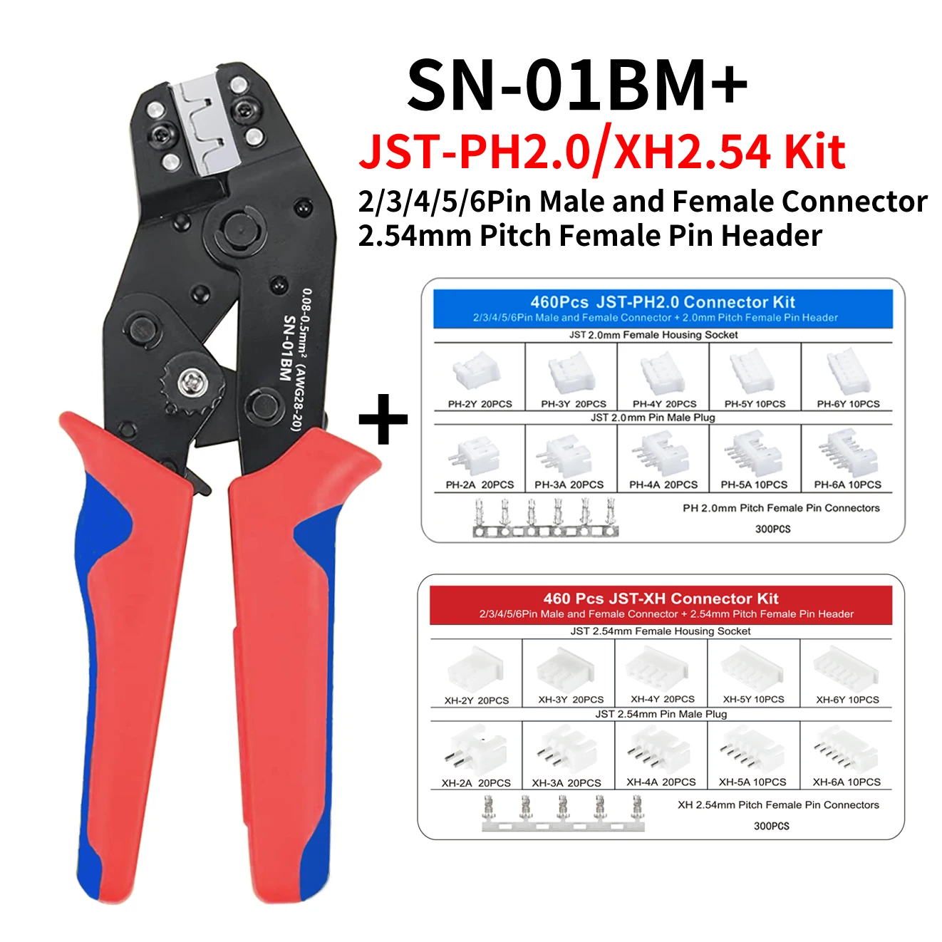 SN-01BM XH2.54/Dupont Crimping Plier,Pin Crimper Crimp Dupont D-Sub Terminals AWG 28-20/0.08-0. 5mm² JST Connector Clamp Tool