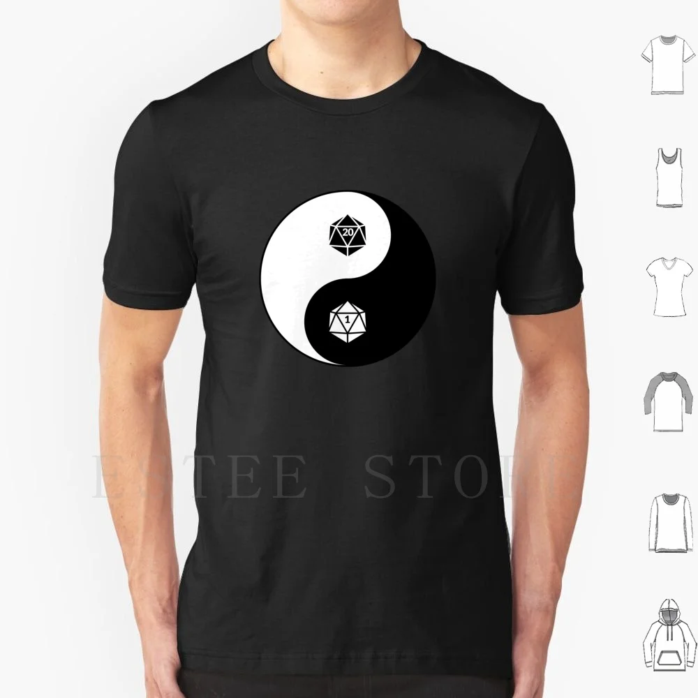 

Yin Yang D20 And Dice Rpg Tee T Shirt Men Cotton 6xl D D And Geek Gamer Nerd Tabletop Roleplaying Rpg Wizard Magic Might Sword