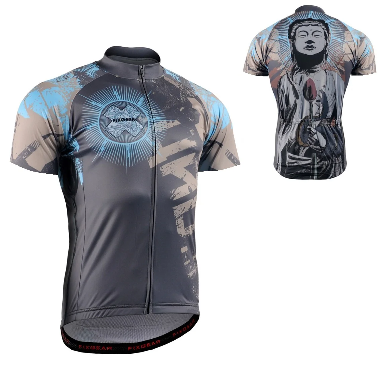 Tecnhnical Full Graphic Short Sleeve MTB Mountain Road Bike Jersey W/ Useful 3 Rear-pockets & Non-Slip Silicone Band