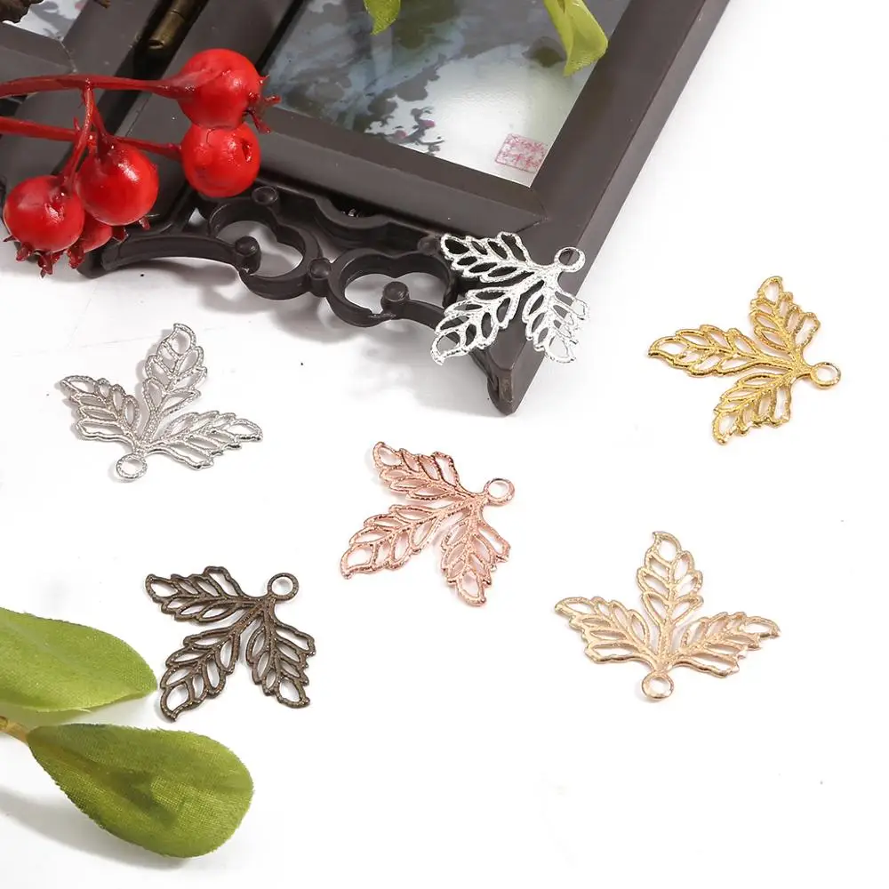 Filigrana Flower Leaf Wraps Metal Charms, Embellishment Scrapbook, DIY Jóias, Metal Craft Wraps, Acessórios Orelha, 10Pcs