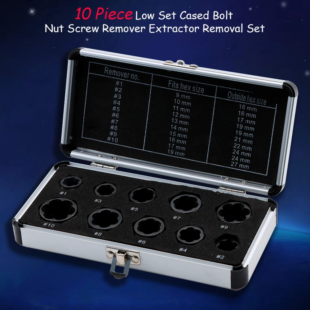 10 pz/set bulloni danneggiati dadi viti rimozione estrattore Set di strumenti di rimozione (9-19mm) filettatura Kit di utensili dadi neri con 4 stili