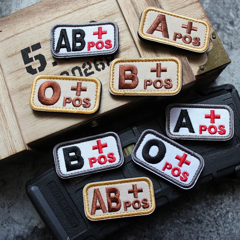 Blood Type ABO+POS First Aid Embroidered Patches Helmet Vest Sticker Tactical Badge Stripes Bloodtypes for Clothes Decoration