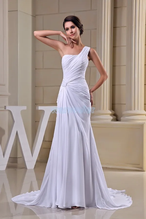 free shipping modest 2016 david tutera design hot sale pleat one shoulder custom size plus size gown long white Bridesmaid Dress