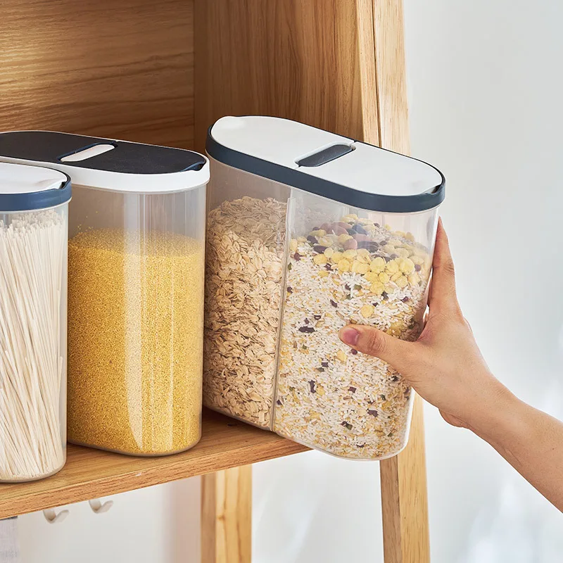 Two Grids Plastic Storage Jars for Bulk Cereals Seal Food Container Box Groceries Rice Organizer Dispenser Kitchen Utensils