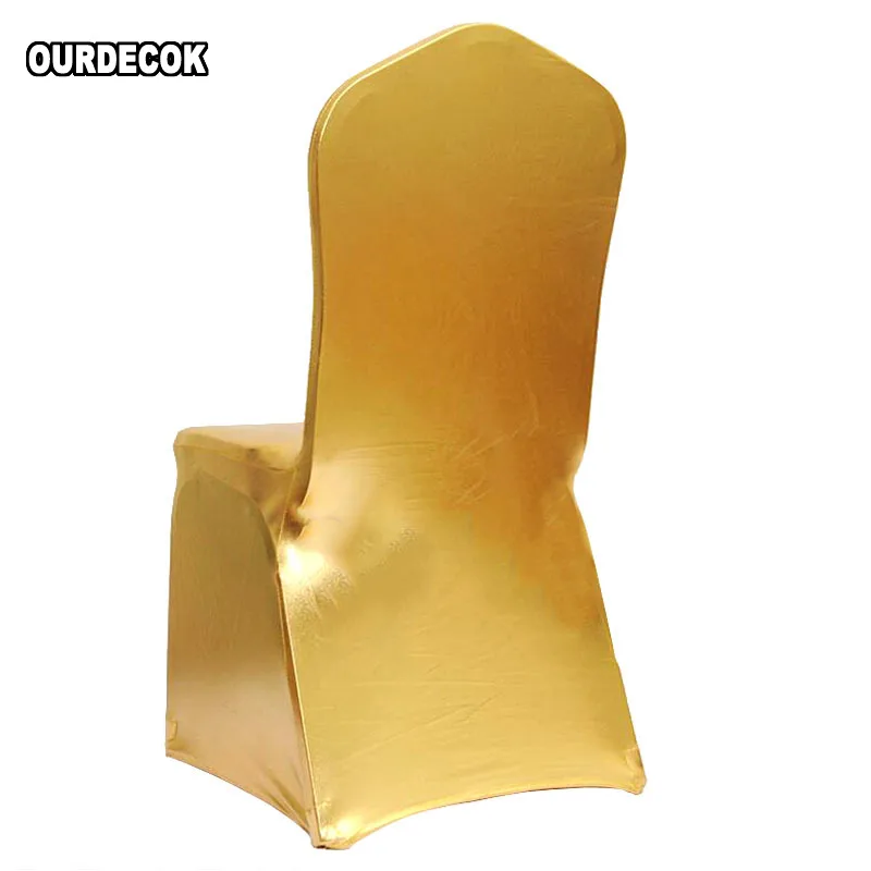 Imagem -04 - Bronzeamento Elástico Capa de Cadeira Ouro Prata Elastano Tecido Metálico Capas de Cadeira de Casamento Decoração de Banquete Peças Lote