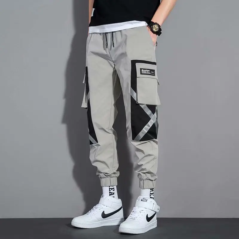 

ICCLEK 2021 Autumn Thin Stitching Overalls Men's Loose-fitting Harem Pants Streetwear Pants Harem Pants Men Baggy Pants