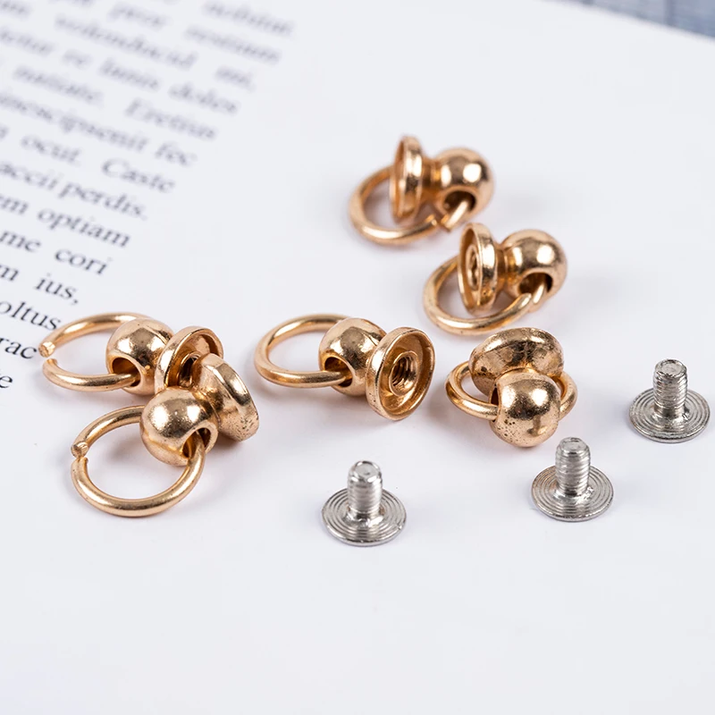 10pcs 8mm Metal Ball Post With O Ring Studs Rivets Nail Screwback Round Head Spots Spikes Leather Craft Phone Case Decor