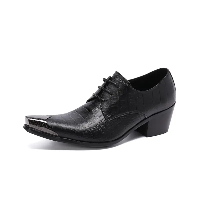 

Height Increase Embossed Leather Dress Men Shoes High Heel Wedding Shoes Mens Pointed Toe Lace-Up Career Work Shoes Size 37-46