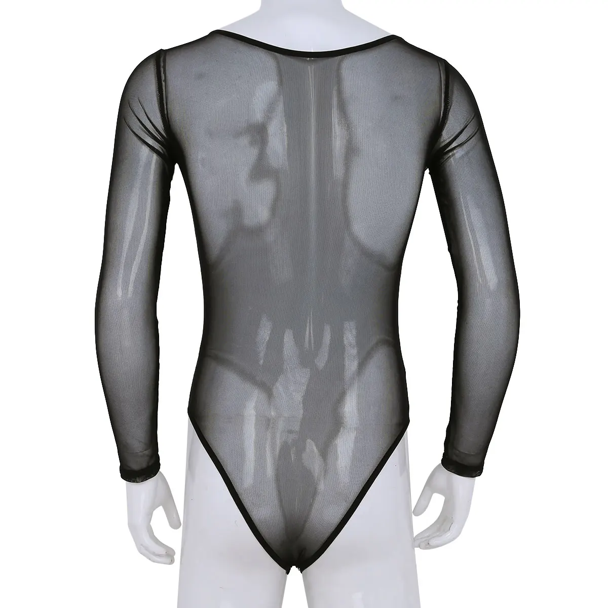 Mens See Through Underwear Mesh transparent thong Bodysuit Jumpsuit Long Sleeve Scoop Neck High Cut Bodysuit Lingerie Nightwear