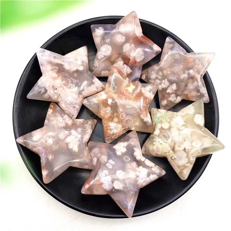 Natural Sakura Agate Crystals Stars Shaped Healing DIY Polished Stone Gemstone Decoration Natural Stones and Minerals