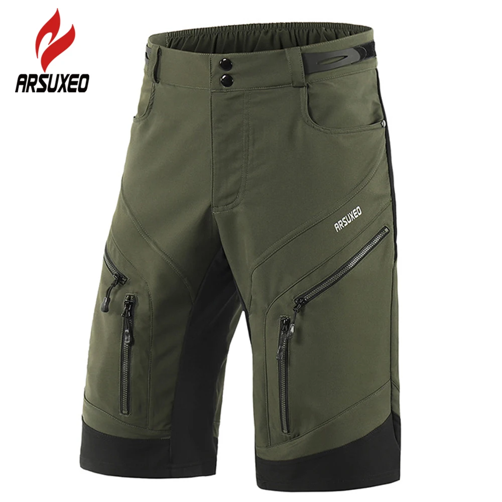 

ARSUXEO Men Padded Baggy Cycling Shorts Reflective MTB Mountain Road Bike Bicycle Riding Trousers Elastic Waist Loose Fit Shorts