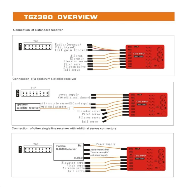 TGZ380N New TGZ380 3 Axis Gyro Flybarless System For ALIGN TREX 450 550 600 700 RC Helicopter