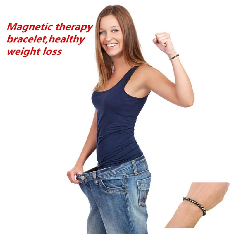 Hot Unisex 1Pc Weight Loss Round Black Stone Magnetic Therapy Bracelet Health Care Luxury Slimming Product