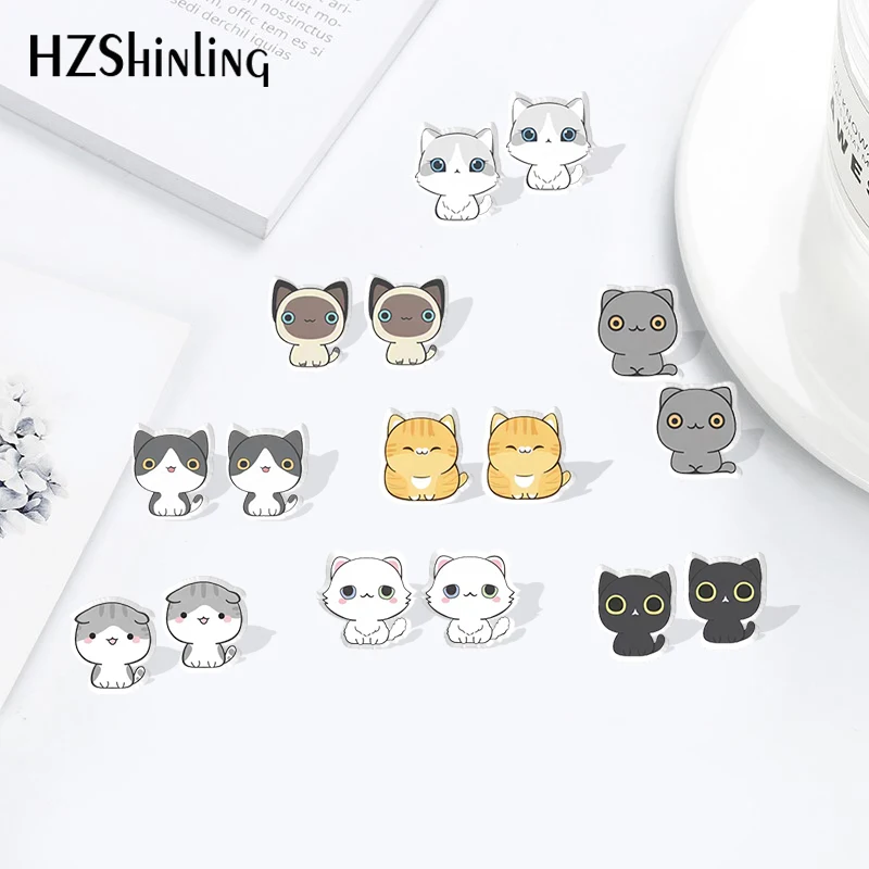 New Arrival Cute Cats Stainless Steel Resin Earrings Sweet Summer Accessories Acrylic Stud Earrings Epoxy