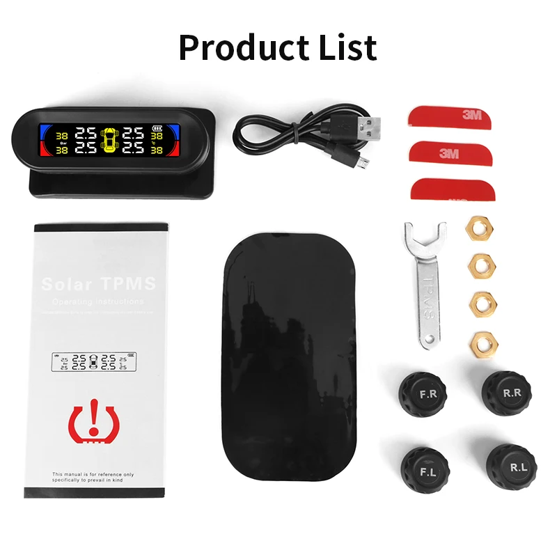 TPMS color large screen wireless tire pressure temperature alarm monitoring system solar charging  IP67 waterproof tpms sensors