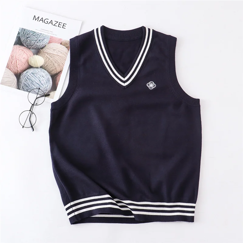 School JK Uniform Sweater Vest Sleeveless Waistcoat For Girls Boys Cosplay Halloween Winter Anime V-neck Waistcoat Knitting Coat