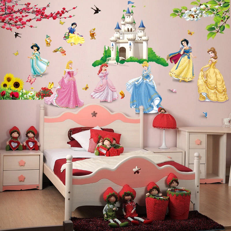 Snow White Princess Castle Wall Sticker For Girls Room Bedroom Home Decor Diy Cartoon Movie Pvc Mural Art Kids Wall Decal