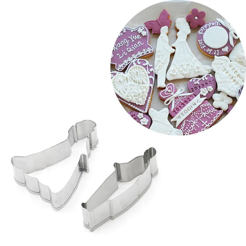 Marry Bride And Groom Cookie Cutter Stainless Steel Biscuit Knife Baking Fruit Cut Kitchen Tools Embossing Printing