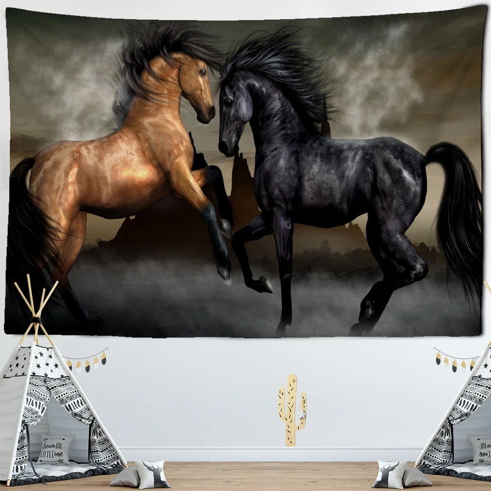 Galloping Horse Tapestry Wall Hanging Bohemian Dark Psychedelic Pattern Hippie Carpet Bedroom Art Home Decor