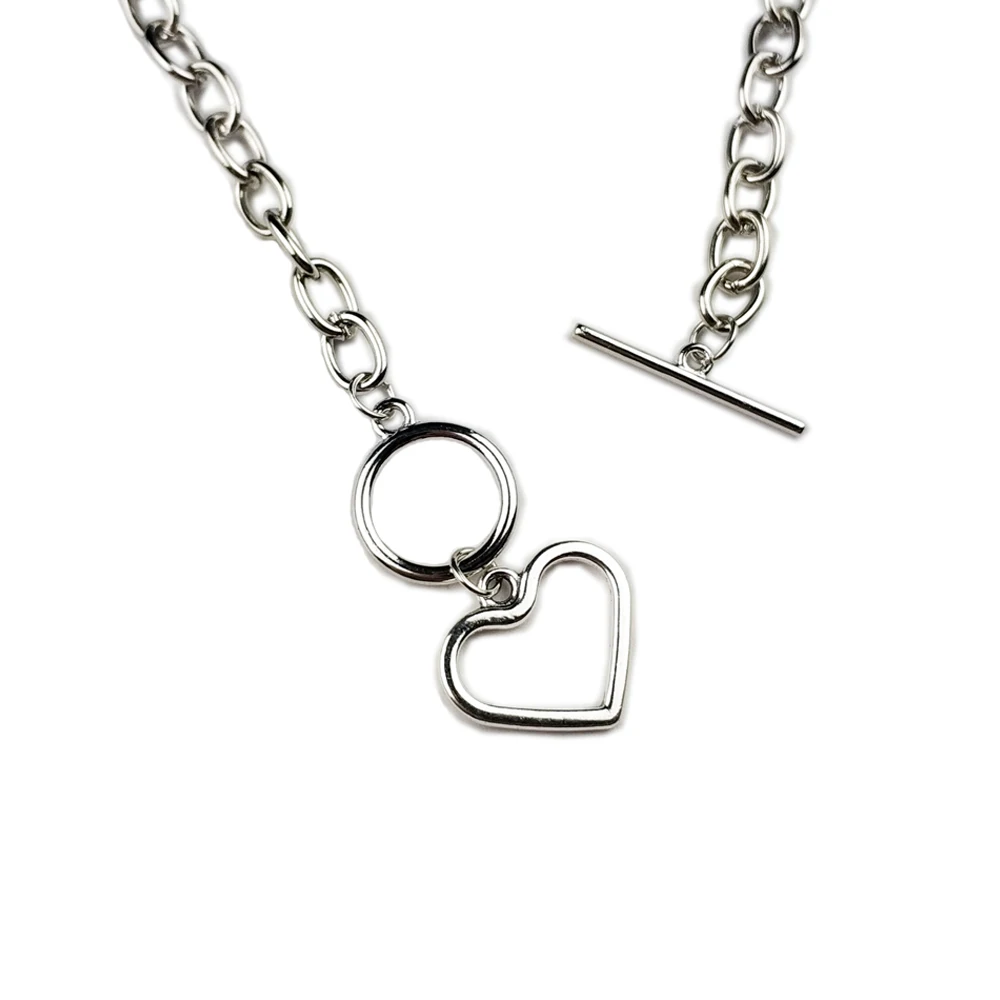Punk Fashion Heart Necklaces Link Chain Neck Pendants Collar Chunky Chain Necklace for Women Choker Necklaces Female Jewelry