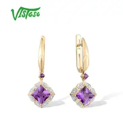 VISTOSO Gold Earrings For Women 14K 585 Yellow Gold Sparkling Diamond Fancy Amethyst Elegant Wedding Anniversary Fine Jewelry