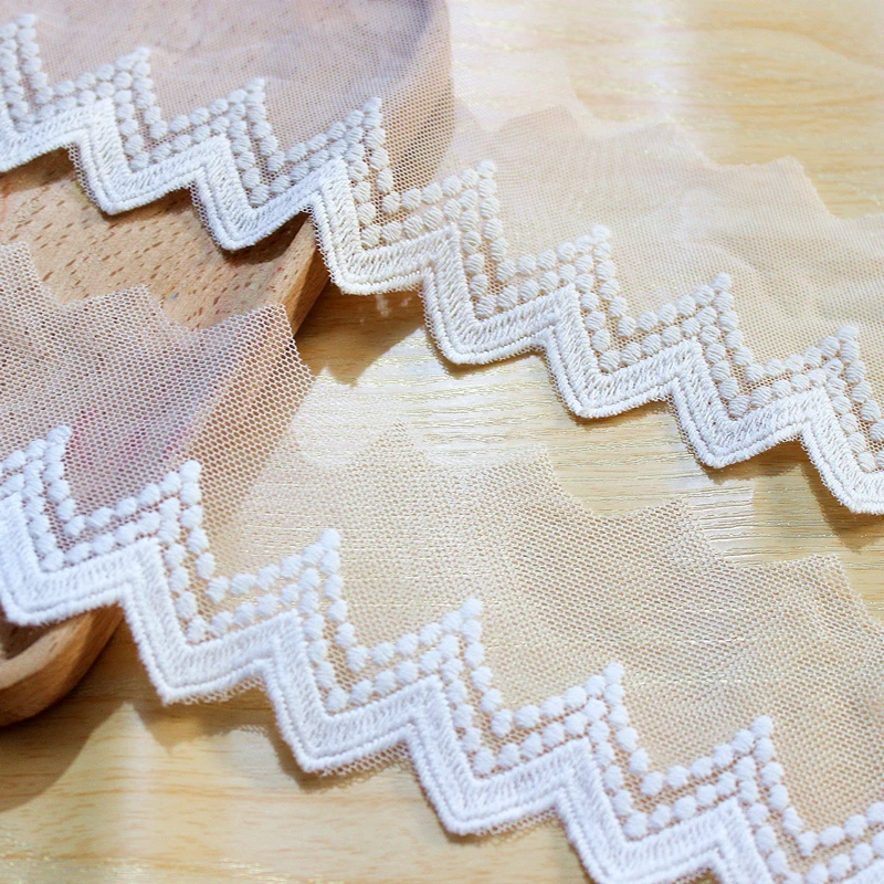 

Mesh Lace Trim 10 Yard Ivory Apricot Gauze Tulle Cotton Embroidery Ribbon Edge Dress Clothes Fabric 7cm 2.75"Wide M4F322