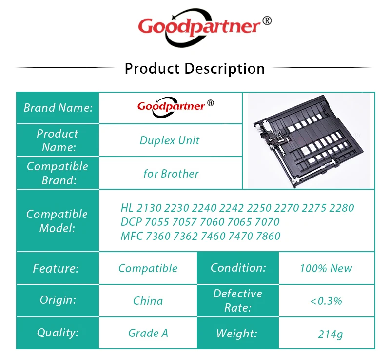 LY2166001 LY2452001 Duplex Unit Feed Pickup Roller for BROTHER DCP 7055 7057 7060 7065 7070 HL 2130 2230 2240 2242 2250 2270