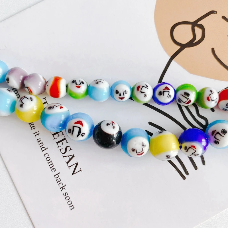 Simple Multicolor Faceless Male Spherical Glass Color Beaded Necklace Bracelet Earring Material Accessories