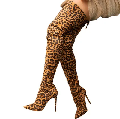 2021 tacchi alti stivali sopra il ginocchio donna Sexy Leopard Stretch coscia alta donna autunno inverno stivali lunghi scarpe Cuissardes