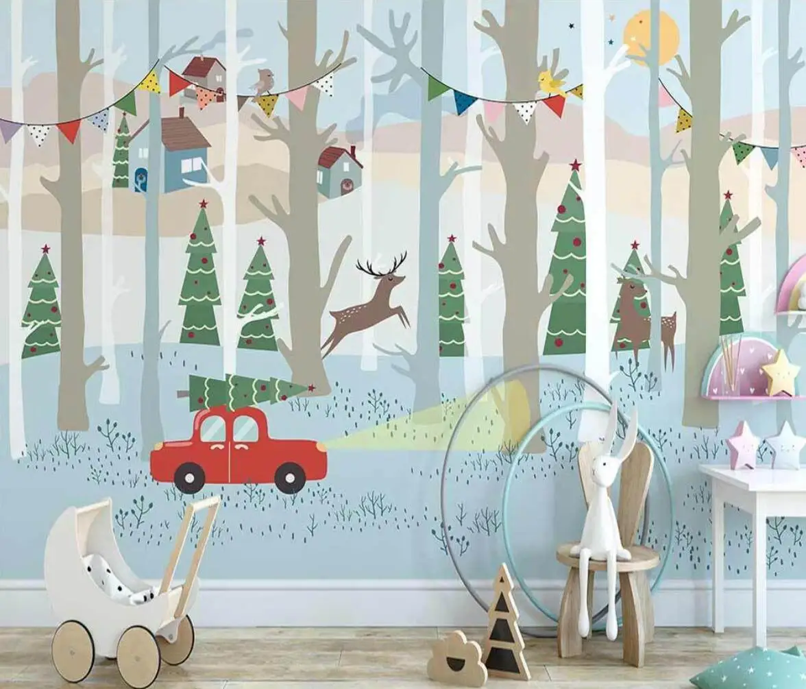 

Custom wallpaper cartoon forest deer animal children's room background wall painting home decoration living room 3d wallpaper